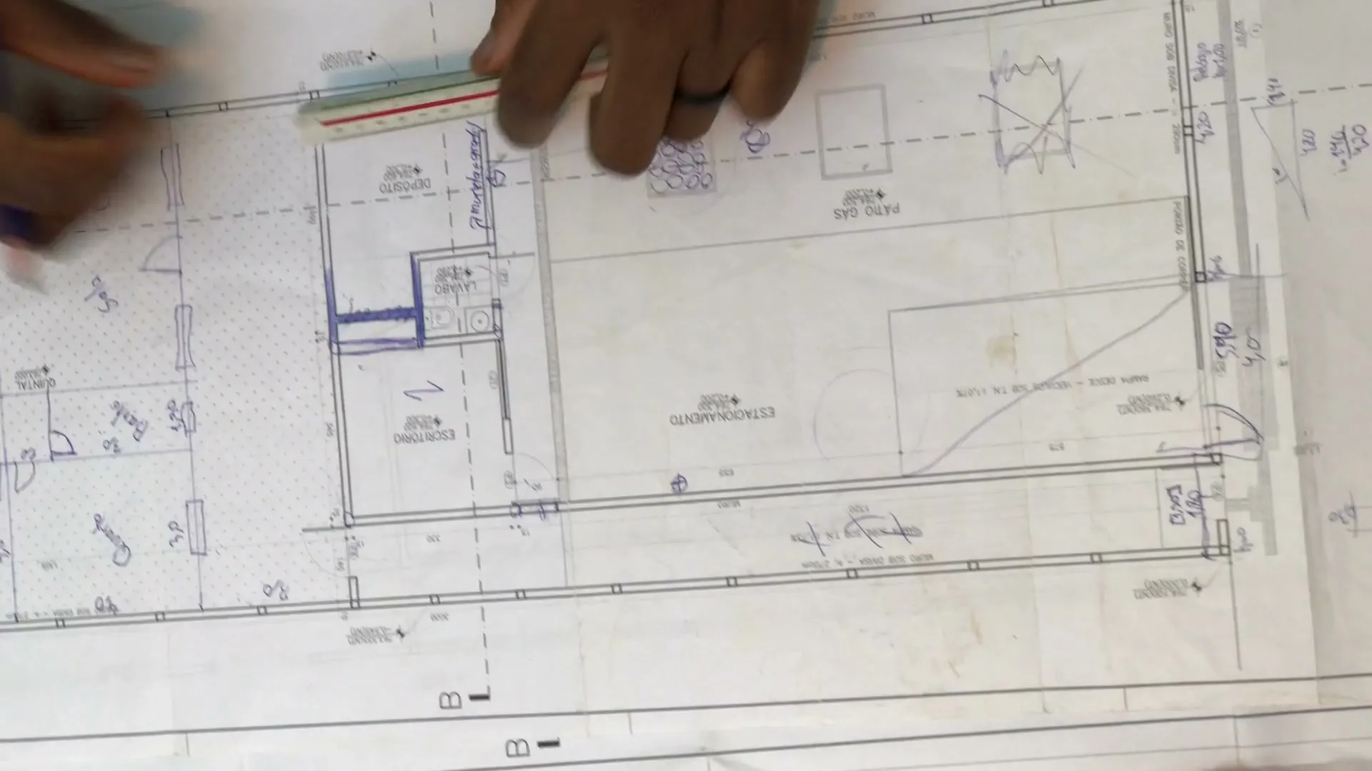 Floor plans being drafted by hand